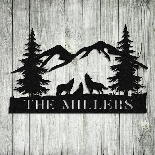 Personalized Family Name Wolf Deer Hunting Hunter Metal Sign, Cabin, Lodge, Camp, Wall Decor, Metal Laser - metal sign