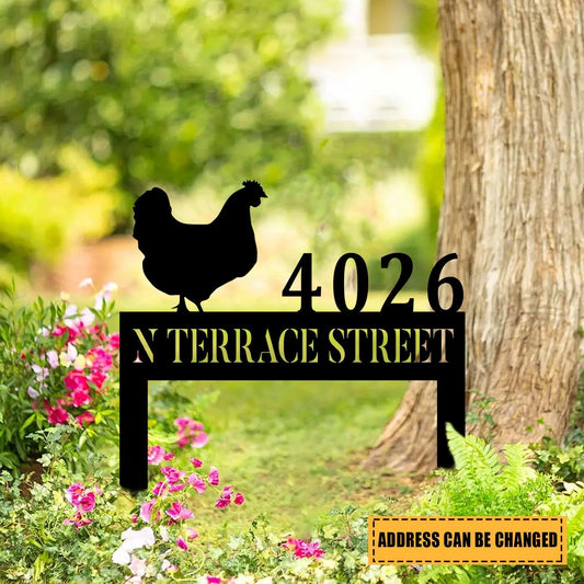 Customized Address Number Chicken Metal Sign, Hen Sign, Farmhouse Steel Art, Metal Laser Cut Metal Signs Custom Gift Ideas - 8 inches - metal sign