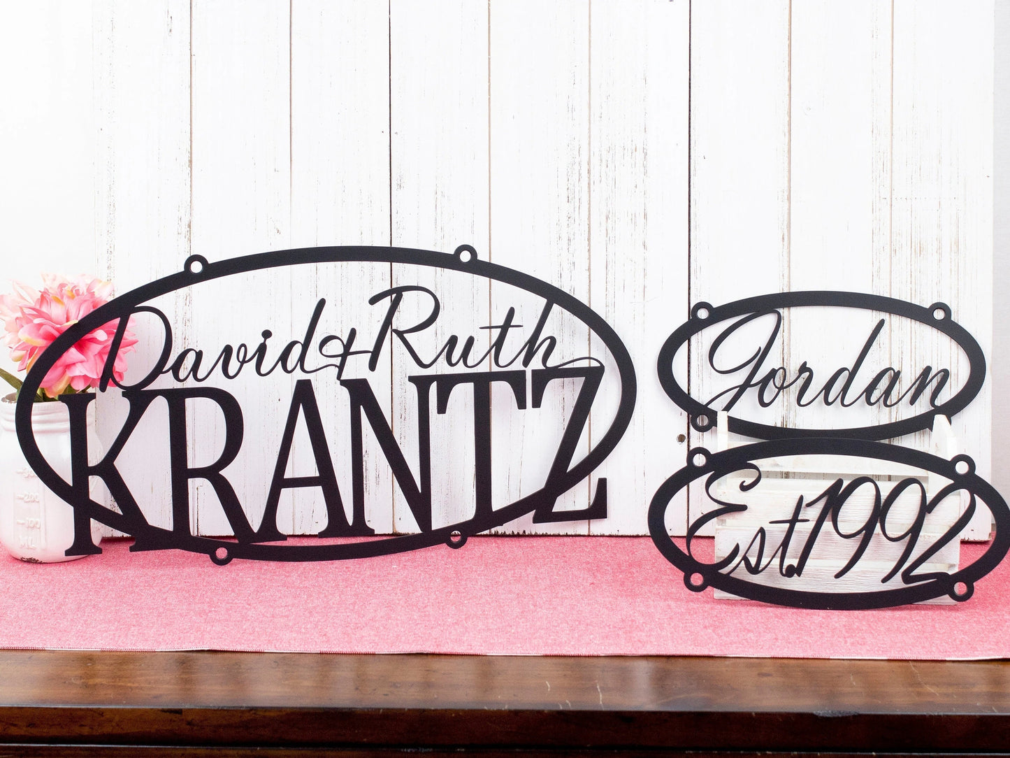 Custom Metal Family Name Sign Established In Laser Cut Steel Outdoor Oval Perfect For A Family Gift Matte Black Shown