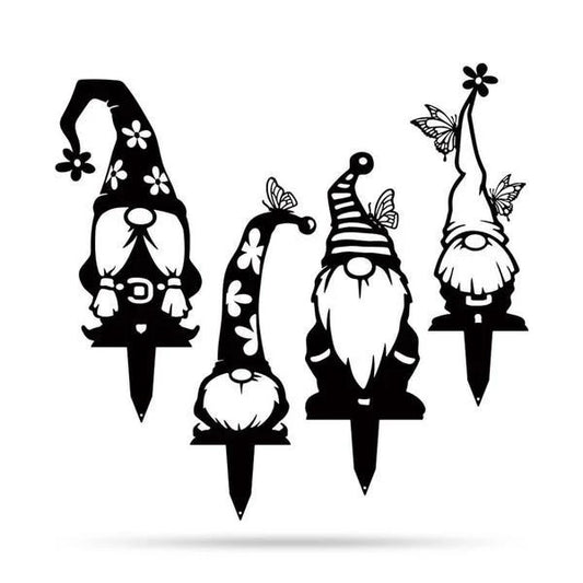 Garden Art Gnomes 4 Pack, Cut Metal Sign, Metal Wall Art, Metal House Sign Laser Cut Metal Signs Custom Gift Ideas - 8 inches - metal sign