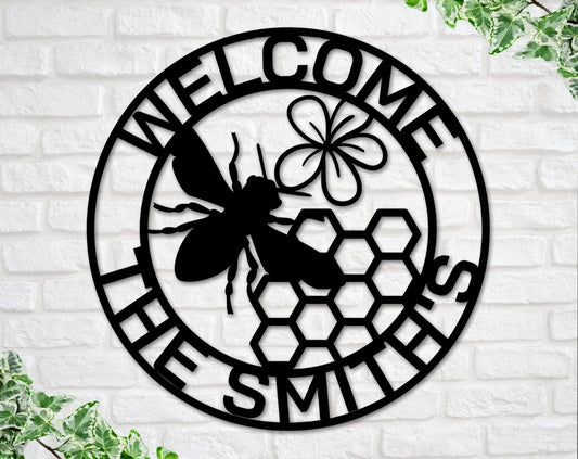 Bee Welcome Sign Welcome Bee Sign Metal Welcome Sign Bee Sign Last Name Sign Bee Decor Metal Bee Sign Porch Sign Door Sign Front