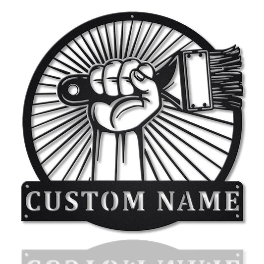Personalized Paint Brush Painter Metal Sign Art, Custom Paint Brush Painter Monogram Metal Sign, Job - metal sign