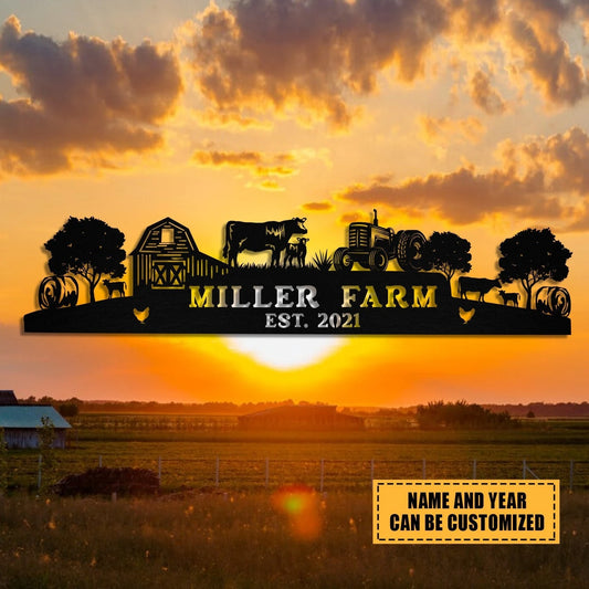 Personalized Metal Farm Sign Barn Cow Tractor Hay Bale Monogram, Metal Laser Cut Metal Signs Custom Gift Ideas - 8 inches - metal sign