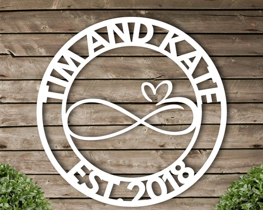 Personalized Metal Infinity Sign Anniversary Gift Newly Engaged Gift Custom Metal Sign Housewarming Gift Metal - 8 inches - metal sign