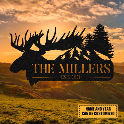 Moose Deer Hunting Hunter Metal Sign Monogram, Custom Outdoor Farm, Cabin, Lodge, Camp, Wall Decor, Metal Laser Cut Metal Signs Custom Gift Ideas