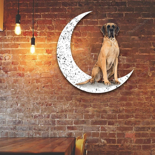 Dog Metal Sign Little Great Dane 2 Sit On The Moon Gift for Dog Lover - 8 inches - metal sign