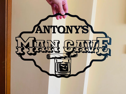 Personalized Man Cave Metal Sign, Custom Name Sign, Laser Cut Wall Art Decor Home Bar Whiskey & Cigar Art - metal sign