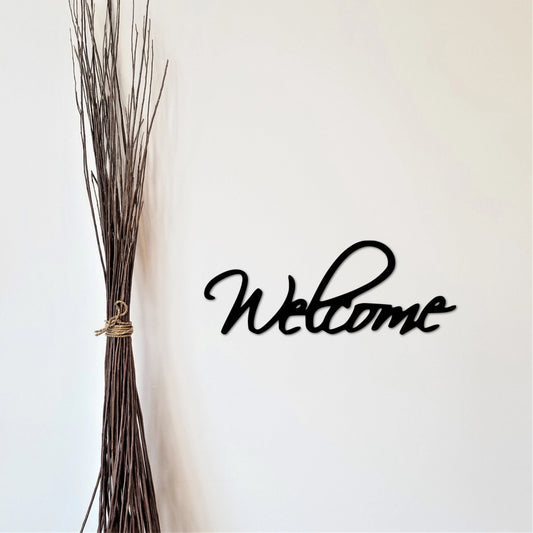 Welcome Sign Cursive Welcome Word Entryway Sign Housewarming Gift Metal Word Artfront Door Hanger Script Sign