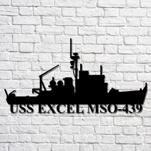Uss Excel Mso439 Navy Ship Metal Art, Custom Us Navy Ship Cut Metal Sign, Gift For Navy Veteran, Navy Ships Silhouette Metal Art, Navy Home Decor Laser Cut Metal Signs Custom Gift Ideas