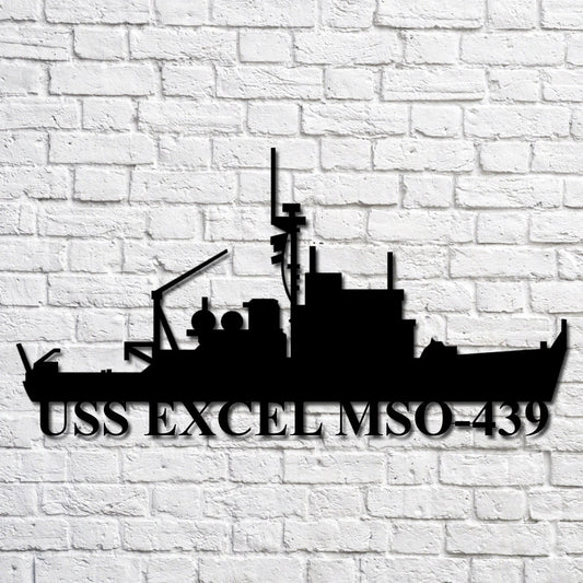 Uss Excel Mso439 Navy Ship Metal Art, Custom Us Navy Ship Cut Metal Sign, Gift For Navy Veteran, Navy - metal sign