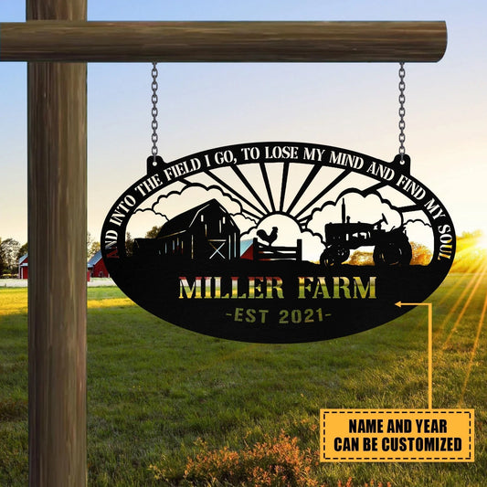 Personalized Metal Farm Sign Barn Rooster Tractor Monogram Custom Outdoor Farmhouse Entry Road Front Gate Wall Decor Gift - 8 inches - metal sign