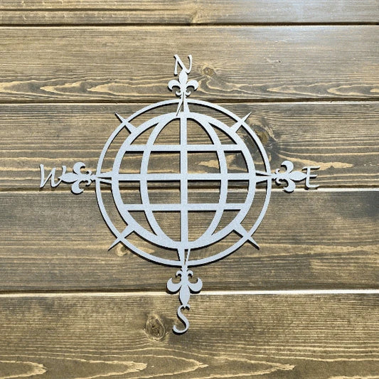 Fleur De Lis Compass Nautical Cut Metal Sign Metal House Sign - 8 inches - metal sign