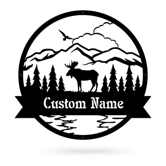 Great Outdoors Moose Monogram, Cut Metal Sign, Metal Wall Art, Metal House Sign Laser Cut Metal Signs Custom Gift Ideas - 8 inches - metal sign