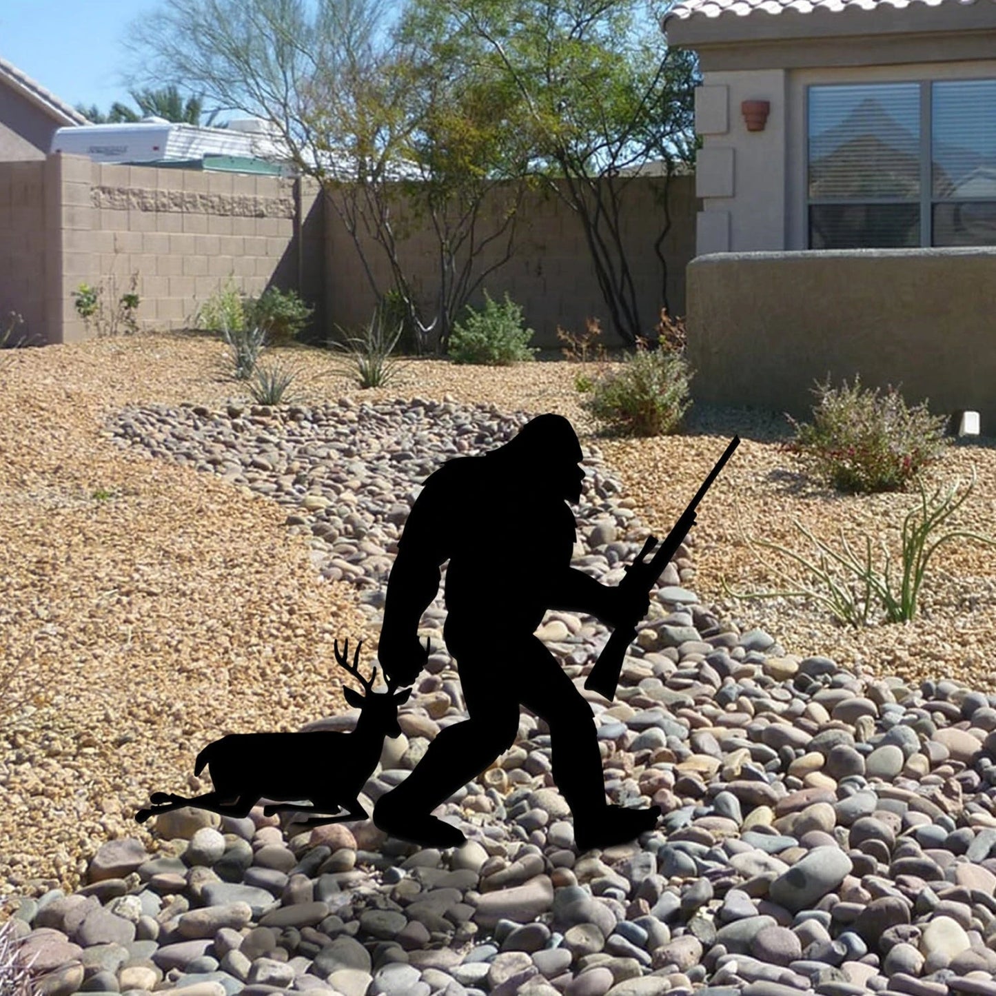 Bigfoot Hunting Deer Metal Yard Sign, Steel Hunter Art, Gift For Him Laser Cut Metal Signs Custom Gift Ideas