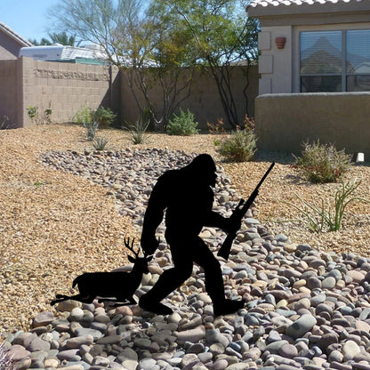 Bigfoot Hunting Deer Metal Yard Sign, Steel Hunter Art, Gift For Him Laser Cut Metal Signs Custom Gift Ideas
