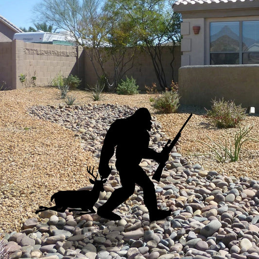 Bigfoot Hunting Deer Metal Yard Sign, Steel Hunter Art, Gift For Him Laser Cut Metal Signs Custom Gift Ideas