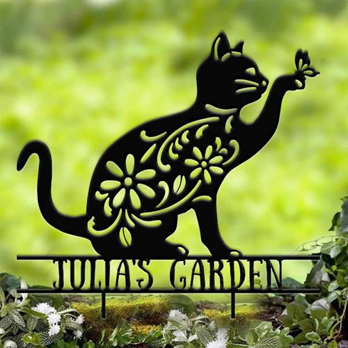 Cat Lovers Garden Decor Personalized Name Cut Metal Sign