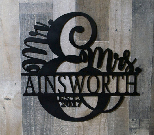 Mr. And Mrs. Last Name Sign Established Sign Metal Family Sign Metal Wedding Gift Anniversary Gift Personalized Metal Sign - 8 inches - metal sign