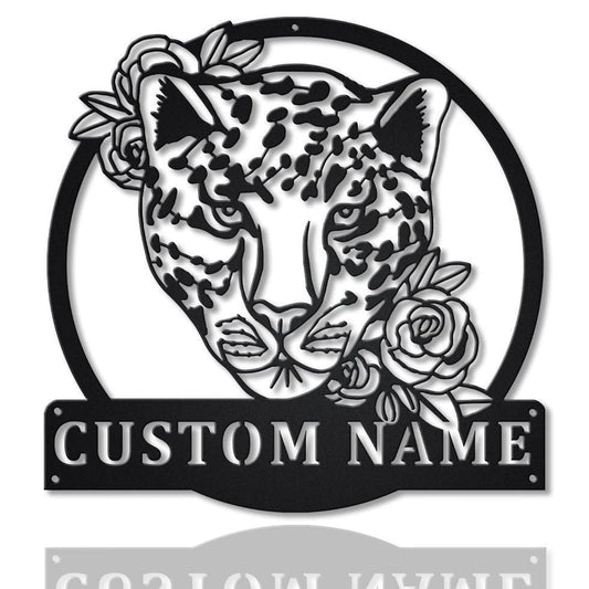 Personalized Leopard With Flower Metal Sign Art, Custom Leopard With Flower Metal Sign, Leopard Gift - metal sign