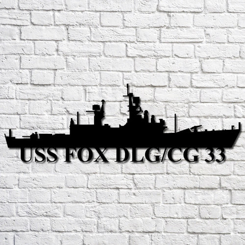 Uss Fox Dlg cg 33 Navy Ship Metal Art, Custom Us Navy Ship Cut Metal Sign, Gift For Navy Veteran, Navy Ships Silhouette Metal Art, Navy Home Decor Laser Cut Metal Signs Custom Gift Ideas