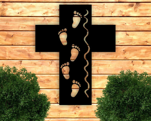 Footprints In The Sand Metal Cross Art Metal Cross Wall Decor Kids Room Metal Christian Christian Signs