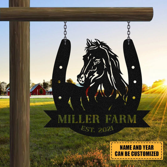 Personalized Metal Farm Sign Horse Hoof Shoes, Metal Laser Cut Metal Signs Custom Gift Ideas - 8 inches - metal sign
