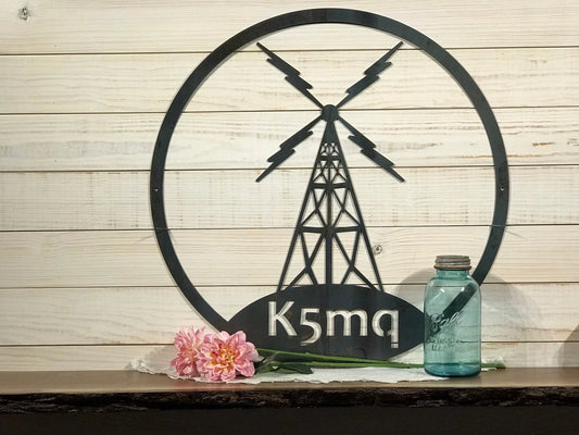 Large Custom Logo Ham Radio Call Sign 20 Inch Custom Metal Sign Large Round Metal Sign Laser Cut Metal Signs Custom Gift Ideas - 8 inches - metal sign