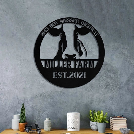 Personalized Metal Farm Sign Cow Cattle, Custom Outdoor, Front Gate, Entry Road, Wall Decor Art Gift - metal sign