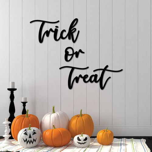 Trick Or Treat Halloween Porch Sign, Halloween Outdoor Decor, Farmhouse Halloween Decoration, Custom Cursive Metal Sign, Entryway Sign Laser Cut Metal Signs Custom Gift Ideas