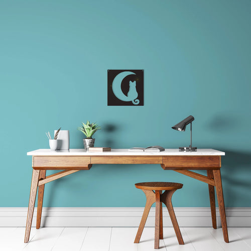 Cat Kitty And Moon Cat And Crescent Moon Decor Little Kitten Metal Sign Modern Office Ideas