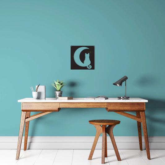 Cat Kitty And Moon Cat And Crescent Moon Decor Little Kitten Metal Sign Modern Office Ideas