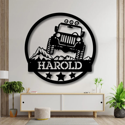 Jeep Personalized Family Namejeep Off Road Metal, Gift Sign, Custom Mountain Scene With Jeep Personalized - metal sign