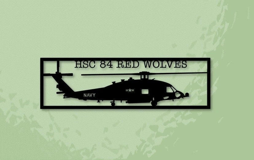 Hsc84 Red Wolves Hh60h Seahawk Special Warfare Helicopter Metal Sign Cut Metal Sign Wall Decor