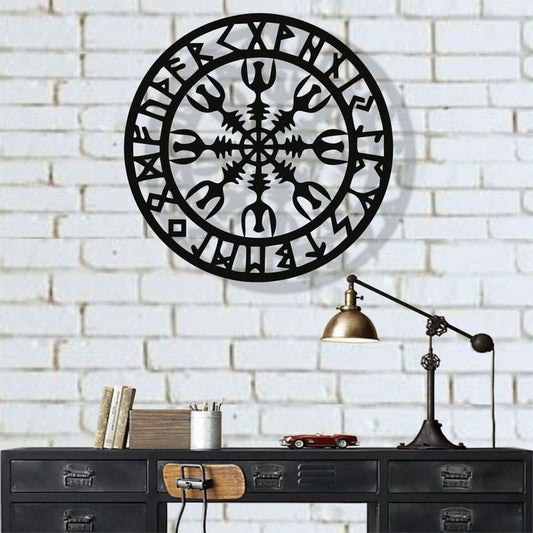 Metal Wall Decor, Metal Viking Decor, Nordic Mythology Vegvisir Runes And Symbols, Nordic Art, Home - metal sign