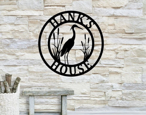 Personalized Heron Family Name Metal Sign, Housewarming Gift, Heron Cottage Sign, Wedding Gift, Bird Metal Monogram Sign Laser Cut Metal Signs Custom Gift Ideas