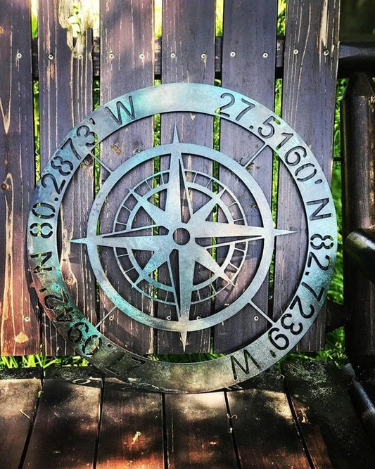 Compass your coordinates Personalized Cut Metal Sign Laser Cut Metal Signs Custom Gift Ideas - 8 inches - metal sign
