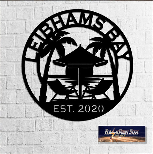 Sunset On The Beach, Palms Tree Sign, Tropical, Entrance Sign, Wall Decor, Plasma Cut Steel Sign, Welcome Sign, Personalized, Home Decor Laser Cut Metal Signs Custom Gift Ideas