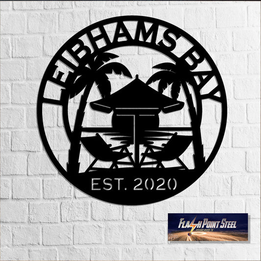 Sunset On The Beach, Palms Tree Sign, Tropical, Entrance Sign, Wall Decor, Plasma Cut Steel Sign, Welcome - metal sign