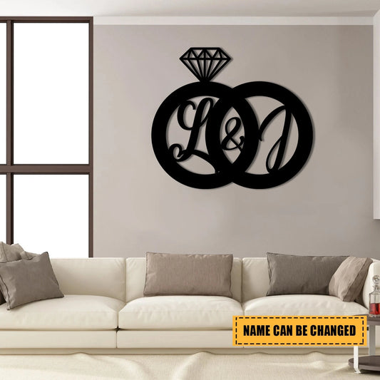 Personalized Name Diamond Rings Valentines Day Metal Sign, Metal Laser Cut Metal Signs Custom Gift Ideas - 8 inches - metal sign