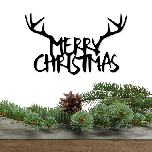Merry Christmas Antler Sign Rustic Christmas Decor Reindeer Sign Holiday Decor Christmas Door Hanger Christmas - 8 inches - metal sign