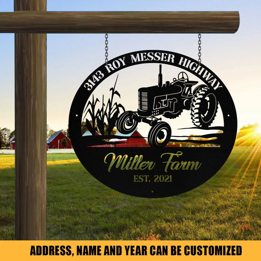 Metal Farm Sign Tractor Cornfield Monogram, Custom Outdoor Farmhouse, Metal Laser Cut Metal Signs Custom Gift Ideas - 8 inches - metal sign