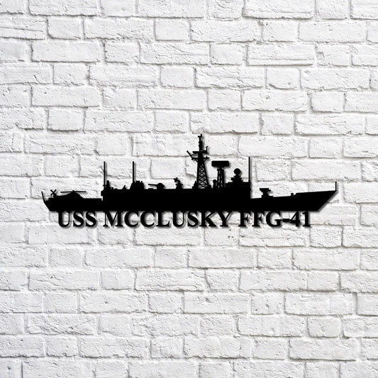 Uss Mcclusky Ffg41 Silhouette Navy Ship Metal Sign, Memory Wall Metal Sign Gift For Navy Veteran, Navy - metal sign