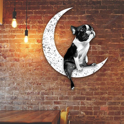 Dog Metal Sign Boston Terrier Sit On The Moon Dog Wall Sign Gift for Dog Lover