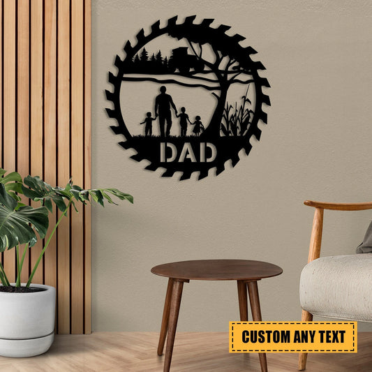 Custom Farmer Dad And Three Kids Hanging Out Metal Sign Laser Cut Metal Signs Custom Gift Ideas - 8 inches - metal sign