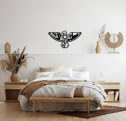 Eagle Wall Art, Southwest Wall Decor, Cactus Wall Art, Bohemian Desert Hawk Decor, Housewarming Gift - metal sign