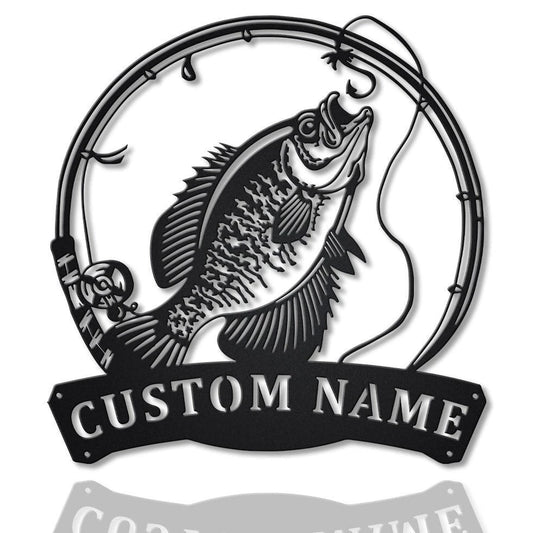 Personalized Black Crappie Fishing Fish Pole Metal Sign Art, Custom Black Crappie Fishing Metal Sign - metal sign