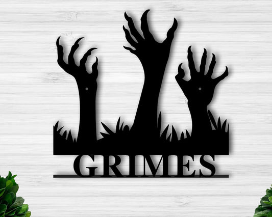 Personalized Creepy Hands Halloween Art Funny Halloween Metal Art Zombie Hands Metal Halloween Decorations Spooky Hallloween Art - 8 inches - metal sign