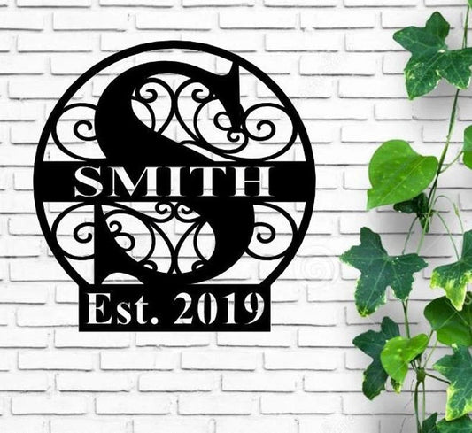 Personalized Family Name Metal Sign Housewarming Gift Established Sign Door Hanger Metal Last Name Sign Metal Wedding - 8 inches - metal sign