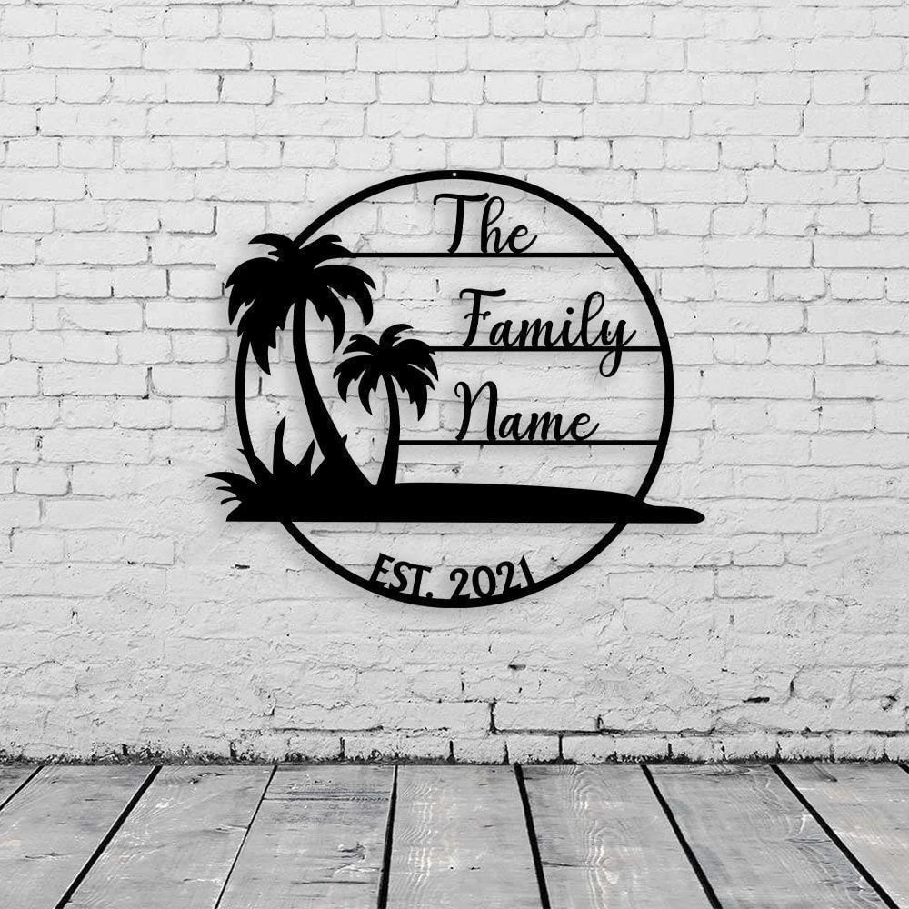 Personalized Family Pool Metal Sign, Beach Palm Tree, Swimming Pool Sign, Metal Beach House Sign, Family Vacation Metal Sign, Laser Cut Metal Signs Custom Gift Ideas