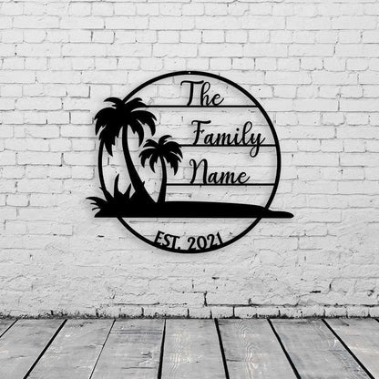 Personalized Family Pool Metal Sign, Beach Palm Tree, Swimming Pool Sign, Metal Beach House Sign, Family Vacation Metal Sign, Laser Cut Metal Signs Custom Gift Ideas
